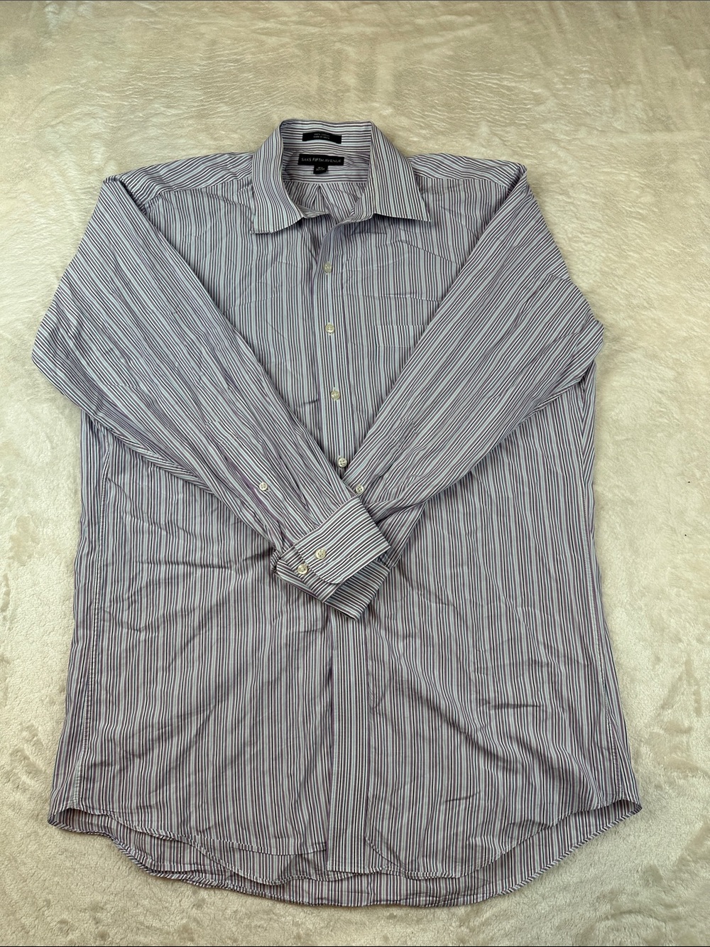 Saks Fifth Avenue Size 16.5 Men's Lavender White Striped Dress Shirt | Business